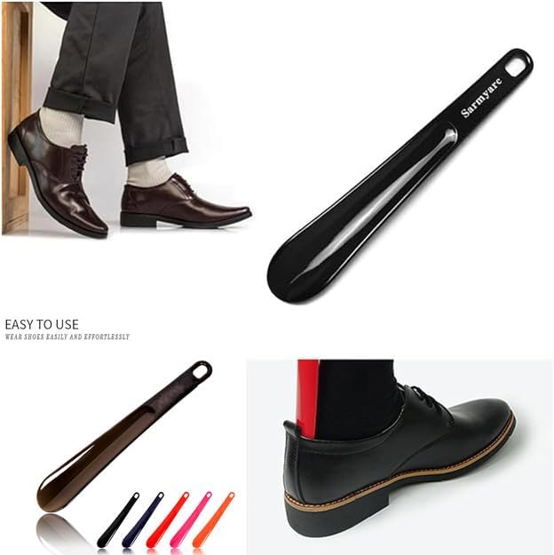 Sarmyarc Plastic Shoe Horn,2pcs Travel Shoe Horns for Men, Women, Seniors& Kids - Shoe spoon - Shoe helper - Boot Shoehorn 10.3''(Red/Black)
