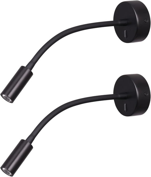 Wall Mounted Reading Lamp LED 3W Warm White 3000K Hardwired for Reading Matt Black(Black Hard-Wired)