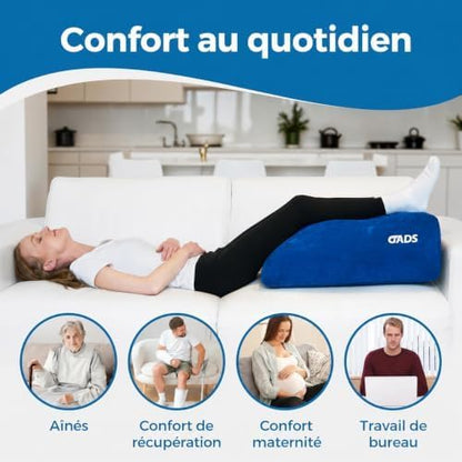Inflatable Leg Elevation Pillow, Travel Knee Wedge for Bed and Comfort Rest | Inflatable wedge pillow for leg elevation, knee support and elevated comfort in bed or while traveling, with portable design.