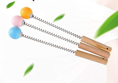 1 Pack Golf Ball Massager Hammer with Spring Wooden Handle Handheld Massage for Pain Relief Neck Back Massager Ball Manual Massage (Gray)