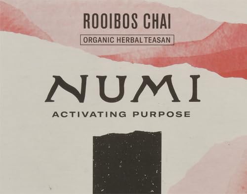 Numi Organic Rooibos Chai Tea, 18 Herbal Bags, Microplastic Free, Rich Flavor with Cinnamon, Allspice & Ginger, Caffeine Free