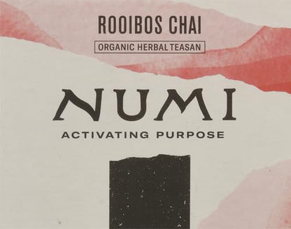 Numi Organic Rooibos Chai Tea, 18 Herbal Bags, Microplastic Free, Rich Flavor with Cinnamon, Allspice & Ginger, Caffeine Free