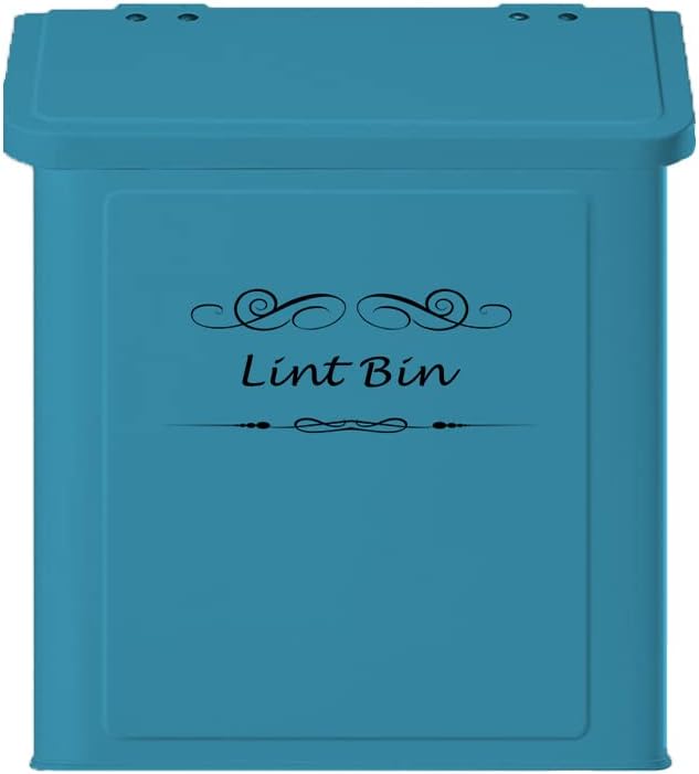 ELITAPRO Lint Holder Bin for Laundry Room - Farmhouse Magnetic Lint Bin with Lid - Wall Mounted Laundry Trash Can for Dryer, Washer - Laundry Room Organization and Storage - Hanging Lint Box (Teal)