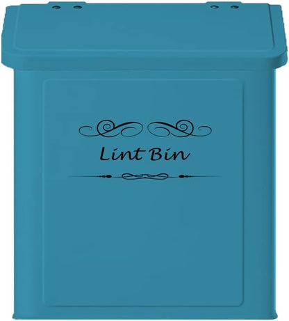 ELITAPRO Lint Holder Bin for Laundry Room - Farmhouse Magnetic Lint Bin with Lid - Wall Mounted Laundry Trash Can for Dryer, Washer - Laundry Room Organization and Storage - Hanging Lint Box (Teal)
