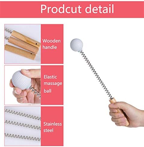 1 Pack Golf Ball Massager Hammer with Spring Wooden Handle Handheld Massage for Pain Relief Neck Back Massager Ball Manual Massage (Gray)