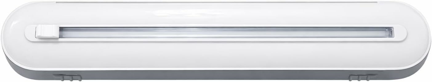 Plastic Wrap Dispenser with Cutter, Gray and White, 15 Inch, Traceless Adhesive Mount, Kitchen Food Storage