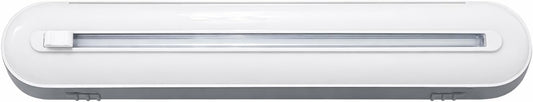 Plastic Wrap Dispenser with Cutter, Gray and White, 15 Inch, Traceless Adhesive Mount, Kitchen Food Storage