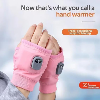 Rechargeable Heated Gloves for Women, Portable Heating Gloves with Digital Display, Upgraded Smart Thermostatic Electric Heated Fingerless Glove, Hand Warmer for Outdoor Work, Cycling, Skiing(Pink)