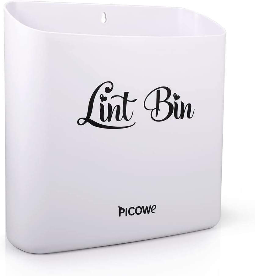 Picowe Magnetic Laundry Storage, Large Lint Holder Bin, Space-Saving Trash Container Hanging on Dryer, Washer or Wall Mount (Gray White)