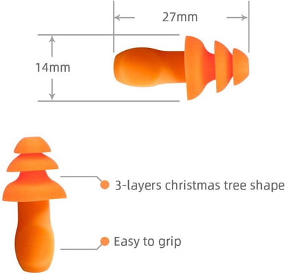 Quality Reusable Earplugs 100 Pair - 25dB Corded Silicone Ear Plugs for Shooting Construction Work Ear Plugs Motorcycle Range Hunting Hearing Protection Ear Protection for Mowing Earplugs Reusable