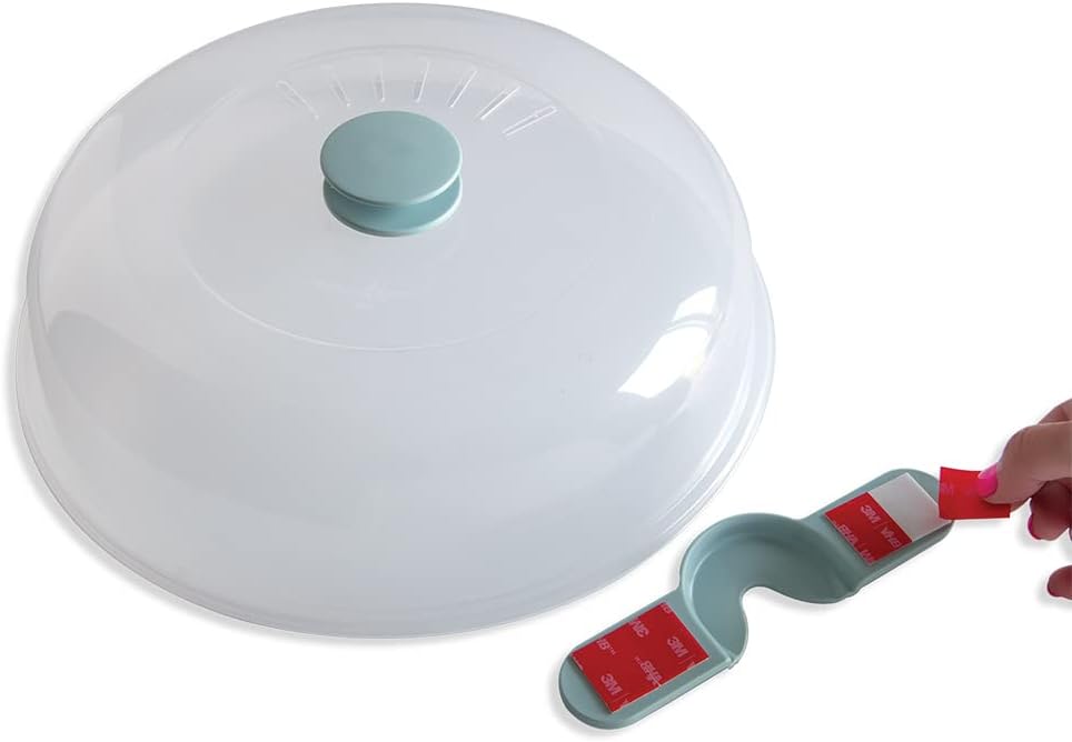 Nordic Ware Microwave Up & Away-Easy Stow - 11-inch Food Safe Lid, Plate Cover with Steam Vents, Anti-Splash Microwave Lid, Contains Moisture, Space-Saving Storage Bracket included