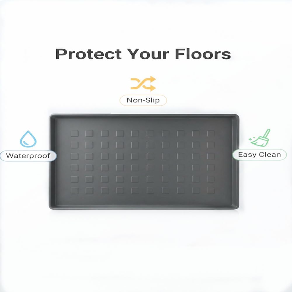 3 Pack Large Waterproof Plastic Boot Trays – Durable Multi-Purpose Shoe Mats for Entryway, Pet Food and Water Spill Protection, Indoor Outdoor Utility Tray for Garden, Garage, Mudroom (28"x14")