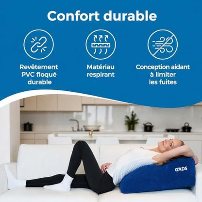 Inflatable Leg Elevation Pillow, Travel Knee Wedge for Bed and Comfort Rest | Inflatable wedge pillow for leg elevation, knee support and elevated comfort in bed or while traveling, with portable design.