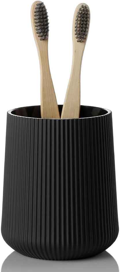 YAUKPH Black Striped Toothbrush Holder | for Electric Toothbrushes Bathroom Organizer Cup for Toothpaste Kids & Adults