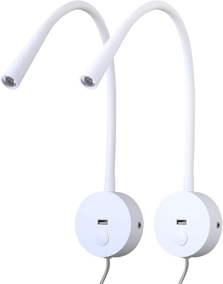 Wall Mounted Reading Lamp LED 3W Warm White 3000K Hardwired for Reading Matt Black(Black Hard-Wired 2PCS)