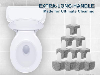 Pumice Toilet Cleaner 17in, Hard Water Stain Remover for Pool & Tub, (1+8) | Natural pumice set. Removes rust, lime & hard water rings from tubs, pools & tiles. Long handle. Easy refill.