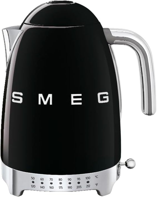 SMEG Variable Temperature Electric Kettle 1.7L (7 Cup), Stainless Steel Tea & Coffee Kettle, Fast Boil, Adjustable Temp 122°F–212°F, Keep Warm, Auto Shut-Off, 360° Base, Retro Style-Cream