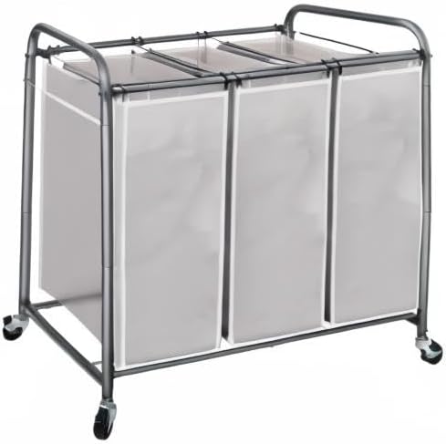 STO STO Laundry Sorter 3 Section, 3 Bag Clothes Hamper, Rolling Laundry Cart Basket with Heavy Duty Lockable Wheels and Removable Bag for Laundry Room, Bedroom, Closet, Black
