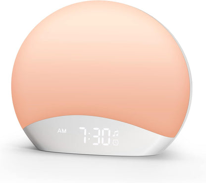 REACHER Wood Grain Sunrise Alarm Clock and Sound Machine Nightlight, Digital Dimmable Clock for Bedroom, 26 Sleep Sounds, White Noise Machine for Baby, Adults, Wake Up Light Alarm Clock for Kids | Digital Dimmable Clock for Bedroom, 26 Sleep Sounds,