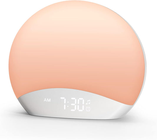REACHER Wood Grain Sunrise Alarm Clock and Sound Machine Nightlight, Digital Dimmable Clock for Bedroom, 26 Sleep Sounds, White Noise Machine for Baby, Adults, Wake Up Light Alarm Clock for Kids | Digital Dimmable Clock for Bedroom, 26 Sleep Sounds,