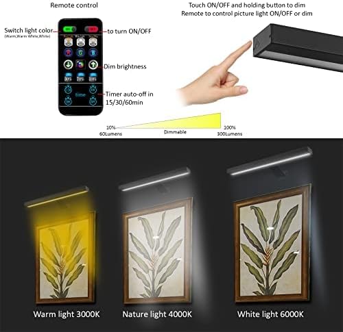 MIOBLUE Rechargeable Picture Lights with Remote,Full Metal Painting Light Display LED Battery Lamp with 3 Lighting Modes, Dimmable Dartboard Light with Timer for Frame Portrait Art