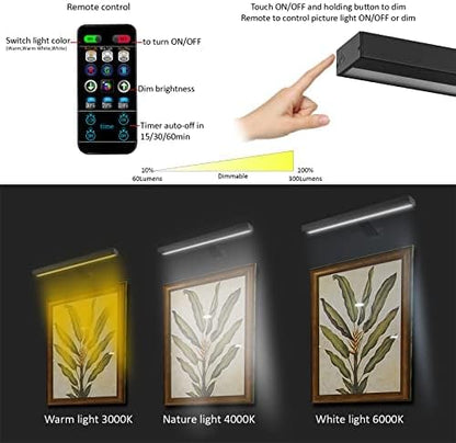 MIOBLUE Rechargeable Picture Lights with Remote,Full Metal Painting Light Display LED Battery Lamp with 3 Lighting Modes, Dimmable Dartboard Light with Timer for Frame Portrait Art