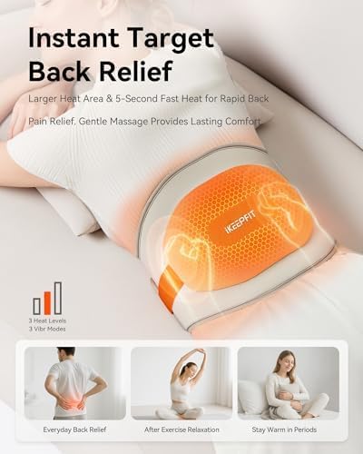 IKEEPFIT Portable Heating Pad for Back, Cordless Wearable Heat Belt with Massager for Lower Back Pain Relief, Battery Powered 8000 mAh Rechargeable, MAXwarm® 3.0, Gift for Women Men 90-310 lbs