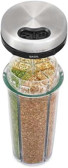 Cole & Mason Saunderton Spice Storage & Shaker - Herb Keeper for Refrigerator, Countertop or Cabinet - Divided Food Storage Container - Spice Shaker with Lid - Clear/Silver