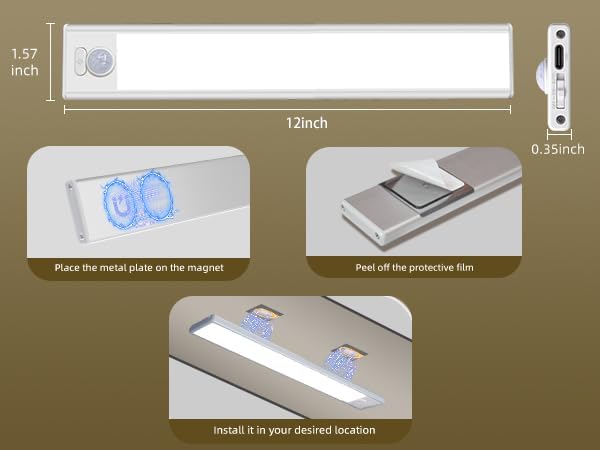4 Pack Under Cabinet Lighting, Rechargeable Motion Sensor Light Indoor, Wireless Dimmable Magnetic Closet Lights, 32 LED Under Counter Lights for Kitchen, Wardrobe, Stairs, White Light