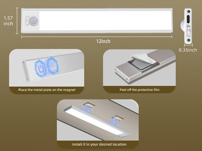 4 Pack Under Cabinet Lighting, Rechargeable Motion Sensor Light Indoor, Wireless Dimmable Magnetic Closet Lights, 32 LED Under Counter Lights for Kitchen, Wardrobe, Stairs, White Light