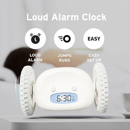 CLOCKY Alarm Clock on Wheels – Loud Rolling Alarm Clock for Heavy Sleepers | Runaway Clock that Jumps & Runs to Wake You Up | Funny Unique Gift for Adults, Teens & Kids Bedrooms (Black)