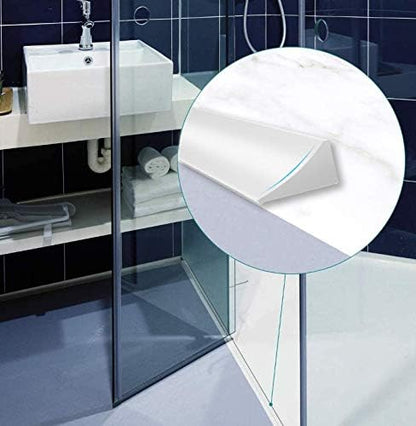 78 inch Shower Threshold Water Dam Barrier Water Stopper, Glass Shower Door Bottom Seal Strip, Silicone Rubber Kitchen Sink Splash Guard for Countertop, Bathtub, Bathroom（White）