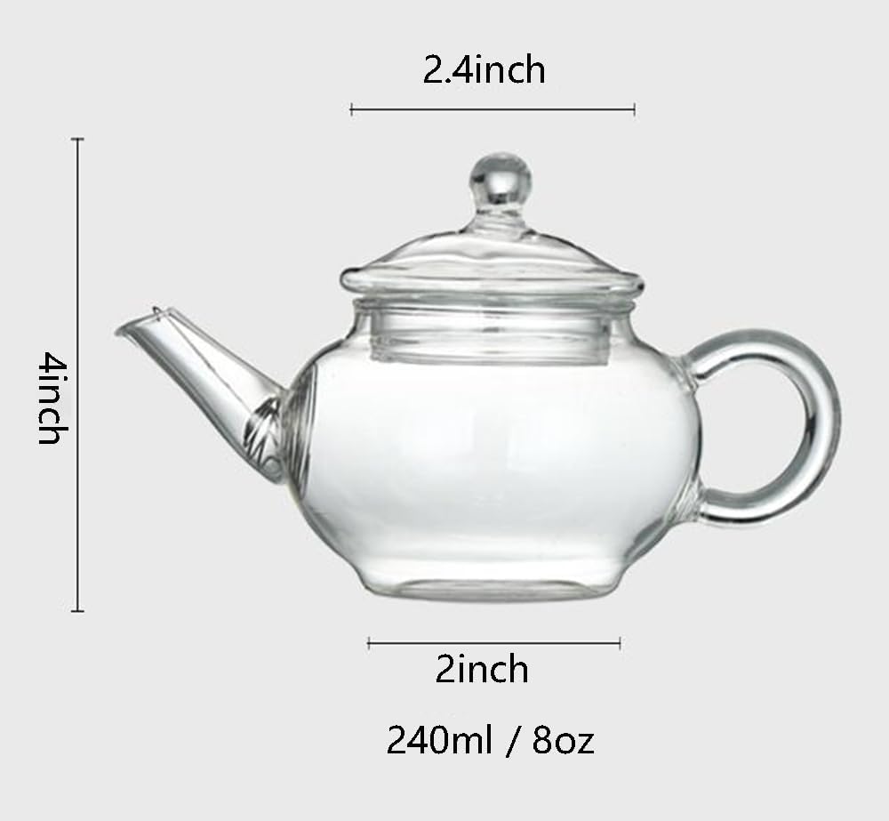Small Tea Pot,Glass Teapot with Infuser, Tea Kettle for Loose Tea,8 Oz