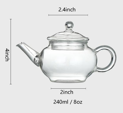 Small Tea Pot,Glass Teapot with Infuser, Tea Kettle for Loose Tea,8 Oz