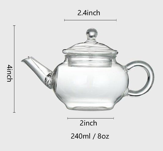 Small Tea Pot,Glass Teapot with Infuser, Tea Kettle for Loose Tea,8 Oz