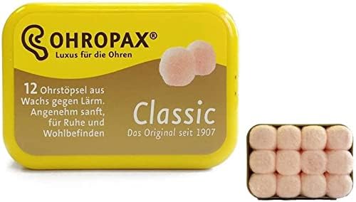 Ohropax Reusable Wax/Cotton Ear Plugs (24 Plugs Total)(1 Clear Carrying Case) - Ear Plugs for Sleeping Noise Cancelling, Swimming, Shooting Ear Protection, and a snoring Solution.