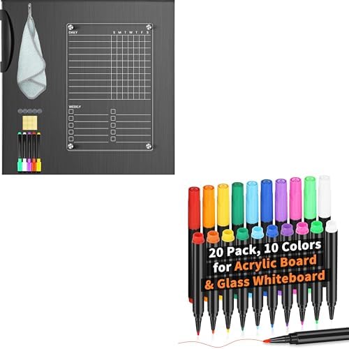 Acrylic Magnetic Chore Chart for Kids Teens Adult Family, Clear Dry Erase Acrylic Chore Chart for Fridge, Chore Board for Refrigerator 12"x8" Daily/Weekly to Do List White Board 25Markers