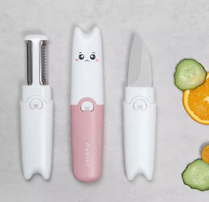 3 in 1 Multifunctional Vegetable and Fruit Peeler, Pink and White | Stainless Steel Blade, Cute Animal Design