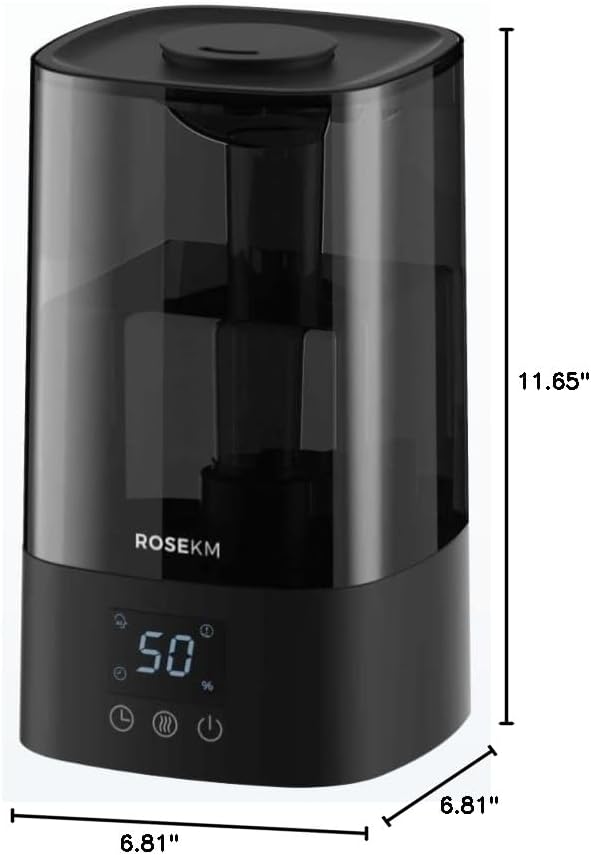 ROSEKM Automatic Humidifiers for Bedroom Large Room, 4.5L Cool Mist Humidifier for Home & Plant with Timer & Humidity Sensor, Last Up to 18H on High Setting, Auto Shut-Off, 360° Nozzle (Black)