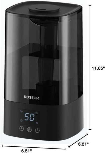ROSEKM Automatic Humidifiers for Bedroom Large Room, 4.5L Cool Mist Humidifier for Home & Plant with Timer & Humidity Sensor, Last Up to 18H on High Setting, Auto Shut-Off, 360° Nozzle (Black)