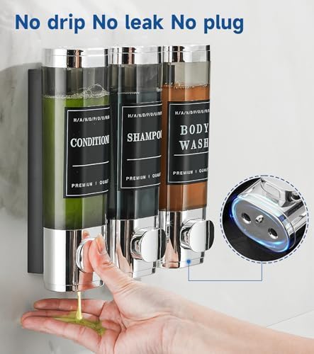 Cabo Deseado Shower Soap Dispenser Wall Mounted No Drill Shampoo Dispenser for Shower Wall Shampoo and Conditioner Dispenser Bathroom Hotel 3 * 350ml Gungray with Labels