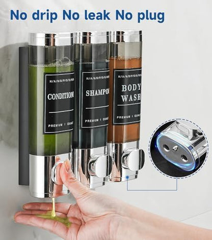Cabo Deseado Shower Soap Dispenser Wall Mounted No Drill Shampoo Dispenser for Shower Wall Shampoo and Conditioner Dispenser Bathroom Hotel 3 * 350ml Gungray with Labels