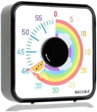 Secura 7.5-Inch Rocket Pattern Visual Timer for Kids, 60-Minute Countdown Timer for Classroom or Kitchen, Durable Mechanical Timer Clock with Magnetic Backing (Blue)