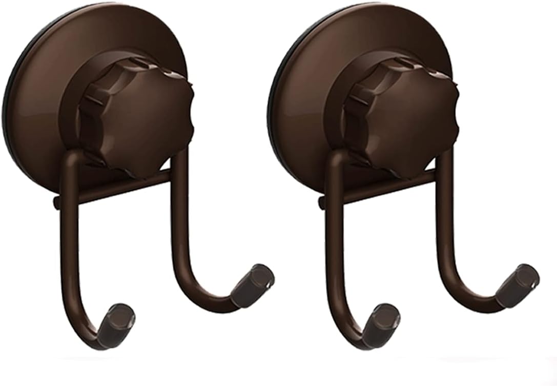 SANNO Suction Cup Hooks, Shower Squeegee Holder, Towel Robe Loofah Holder, Bathroom Kitchen Shower Wall Hooks, Bathroom Accessories, Black (2 Pack)