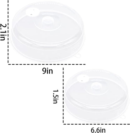 Microwave Splatter Cover for Food, BPA-Free Steam Vents Microwave Plate Cover with Easy-Grip Handle, Fruit Drainer Basket, For Dishwasher Safe & Refrigerator - 2Pcs (Diameter 9 inch + 6.7 inch)