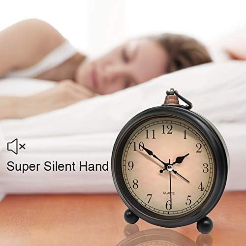 TooTa Vintage Retro Analog Alarm Clock, 4.5 inch Super Silent Non Ticking Small Clock with Night Light, Battery Operated, Simply Design, for Living Room, Bedroom, Bedside, Desk, Gift Clock (Arabic)