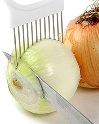 Tomato Onion-Holder Vegetables Slicer-Cutting-Aid Holder Guide Slicing Cutter Safe Fork (white+yellow 2Pcs)