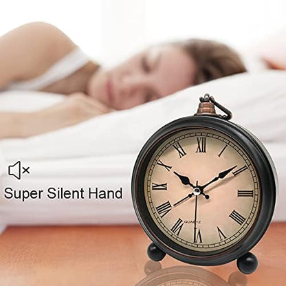 TooTa Vintage Retro Analog Alarm Clock, 4.5 inch Super Silent Non Ticking Small Clock with Night Light, Battery Operated, Simply Design, for Living Room, Bedroom, Bedside, Desk, Gift Clock (Arabic)