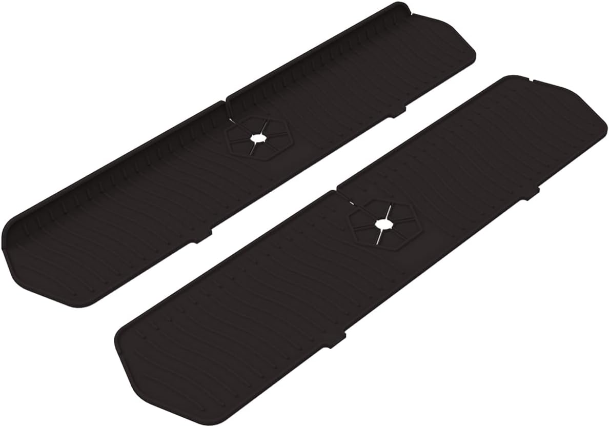 Kitchen Faucet Sink Splash Guard, 24" x 5.6'' Upgrade Silicone Faucet Water Catcher Mat, Sink Draining Pad Behind Faucet, Rubber Drying Mat for Countertop, Bathroom, Farmhouse, RV (Black)