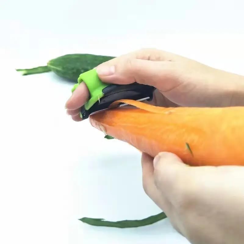 Finger Grip Vegetable Peeler – Ergonomic Silicone Thumb Peeling Tool for Potatoes, Carrots, Cucumber & More | Compact Handheld Fruit & Veggie Skin Remover (Green/Black)